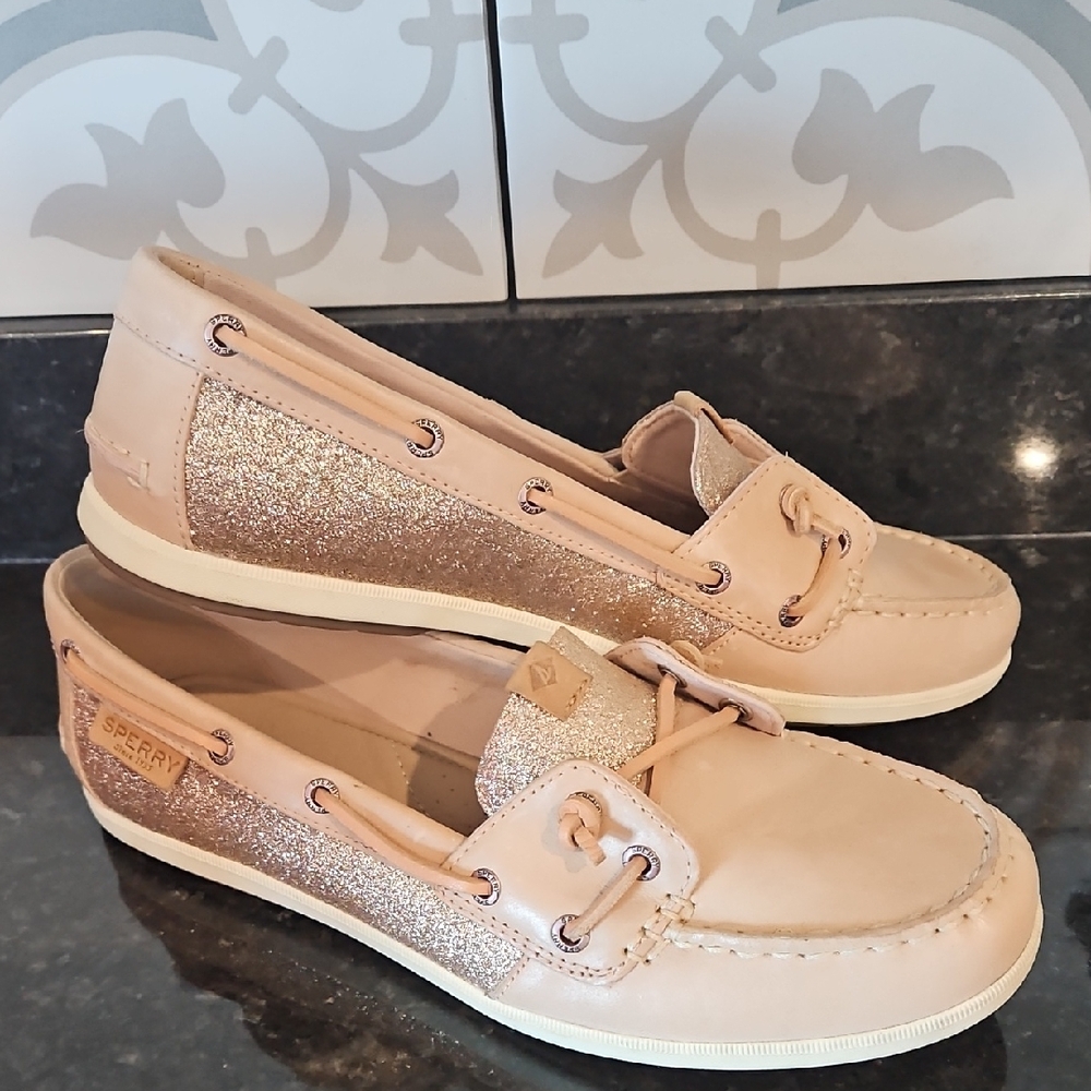 Sperry Women's Tan Glitter Flats